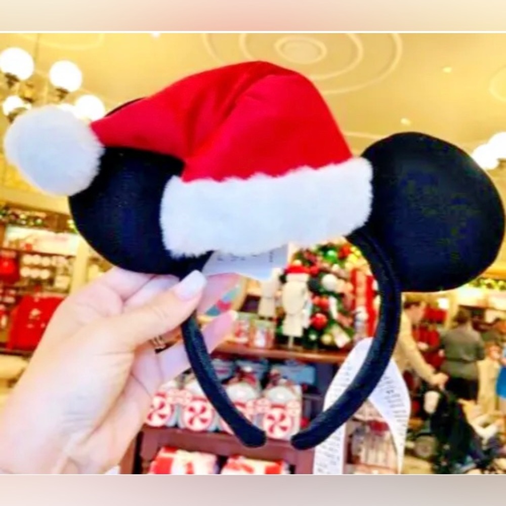 Disney Parks Mickey Santa Hat Minnie Ears Headband Christmas Holiday Ears NWT